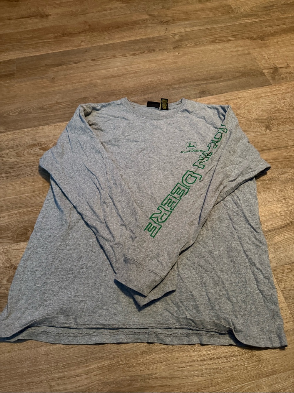 John Deere Gray Long Sleeve Tee with Green Sleeve Logo